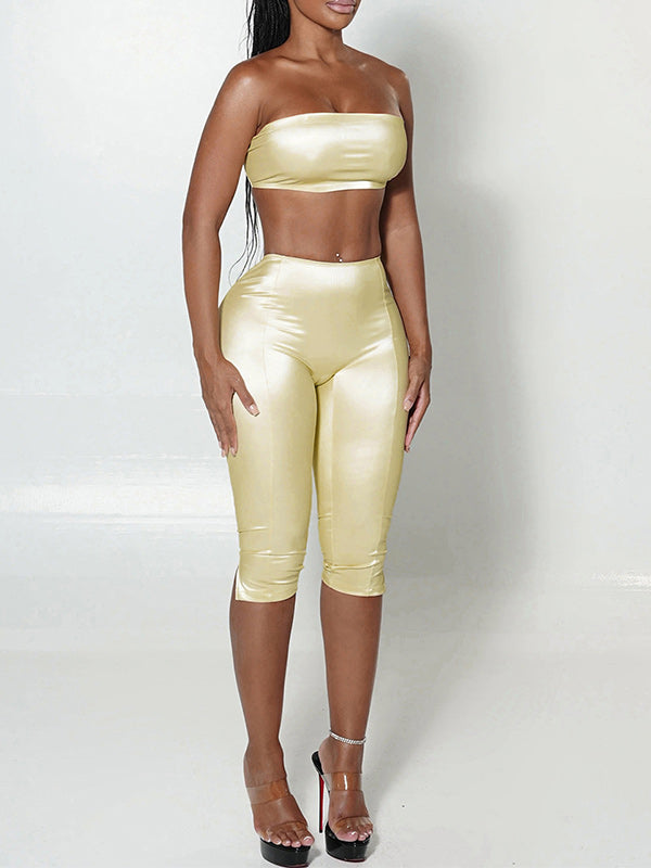 Metallic Tube Top & Capri Pants Set