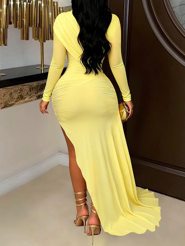 Solid Ruched Draped Bodycon Dress