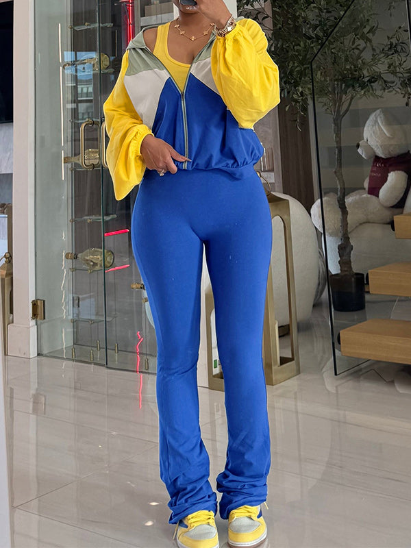 Colorblock Zip-Front Hoodie & Pants Set