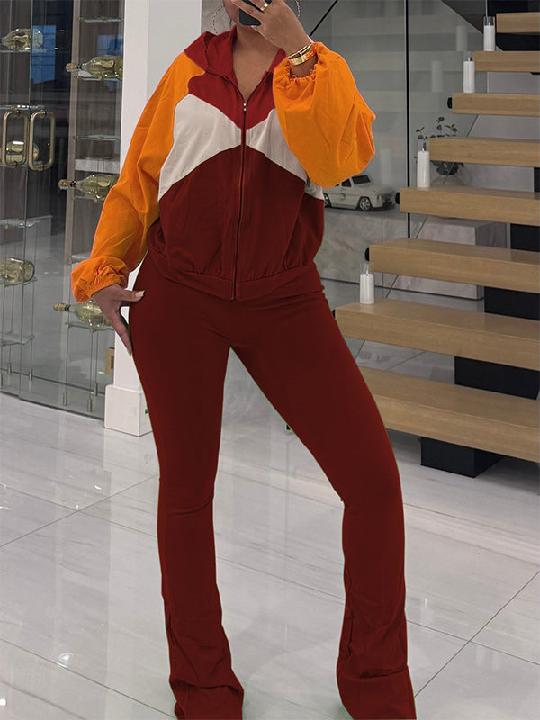 Colorblock Zip-Front Hoodie & Pants Set
