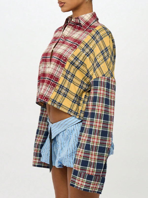 Plaid Combo Studded Shirt