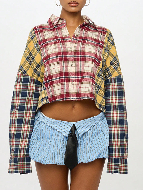 Plaid Combo Studded Shirt