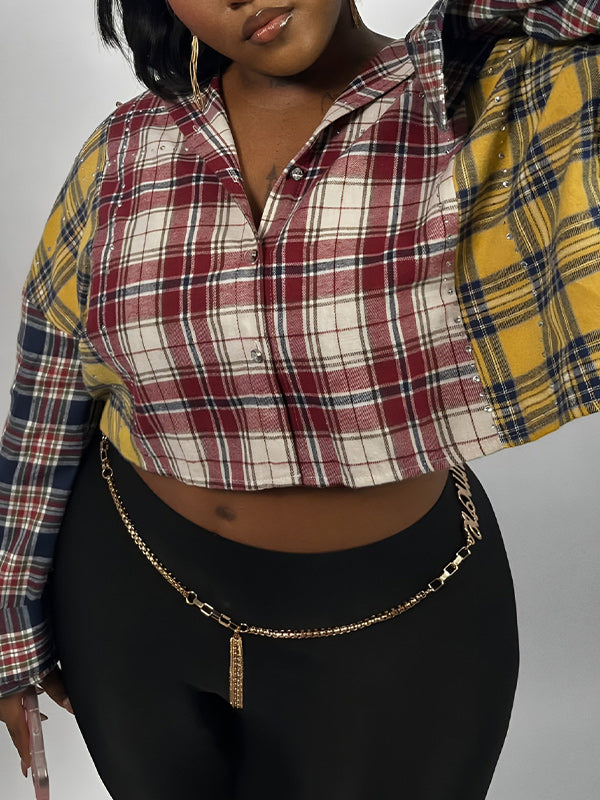 Plaid Combo Studded Shirt