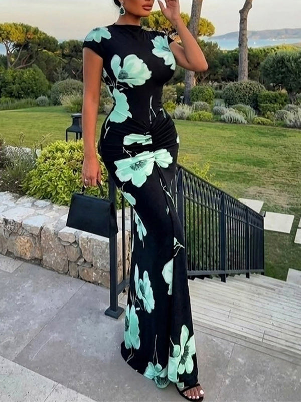 Floral Mock-Neck Maxi Dress