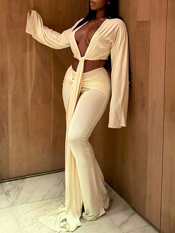 V-Neck Tied Top & Pants Set