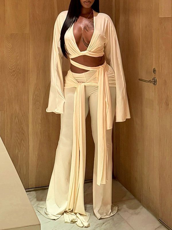 V-Neck Tied Top & Pants Set