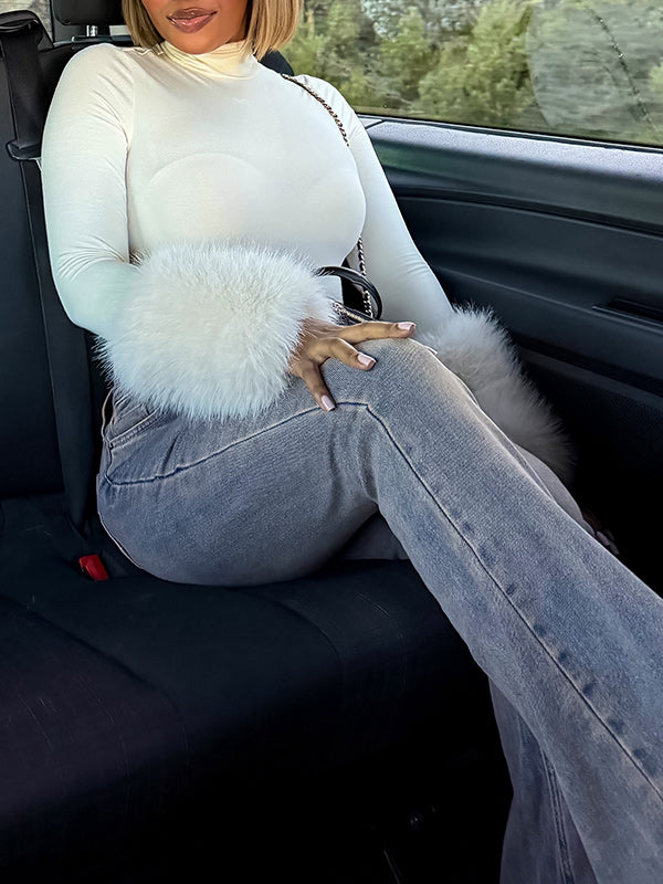 Faux-Fur Combo Bodysuit