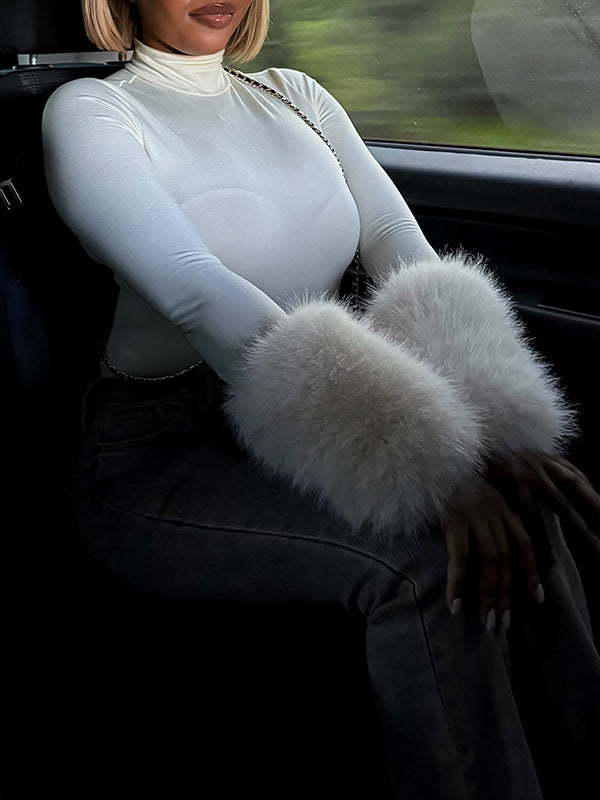 Faux-Fur Combo Bodysuit