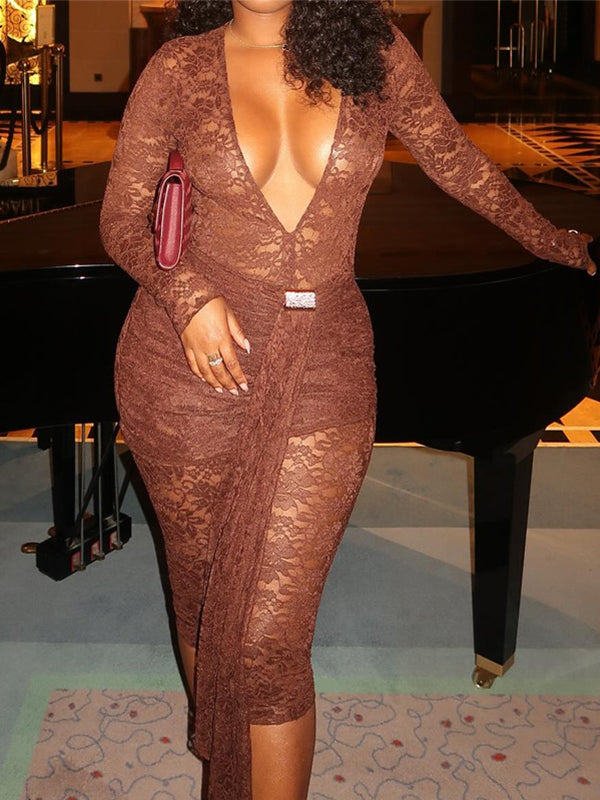 Lace V-Neck Draped Capri Jumpsuit