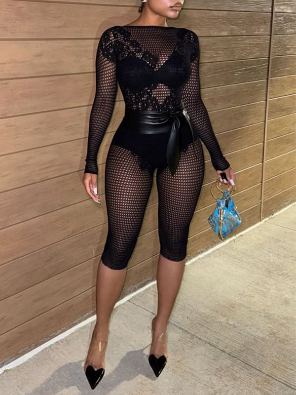 Embroidered Mesh Capri Jumpsuit
