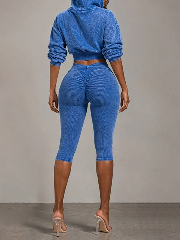 Wash Zip-Front Hoodie & Capri Pants Set
