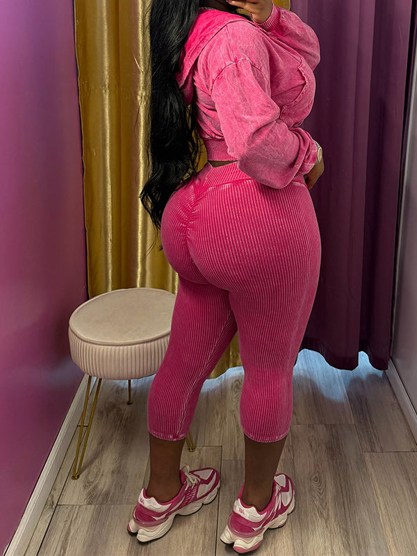 Wash Zip-Front Hoodie & Capri Pants Set