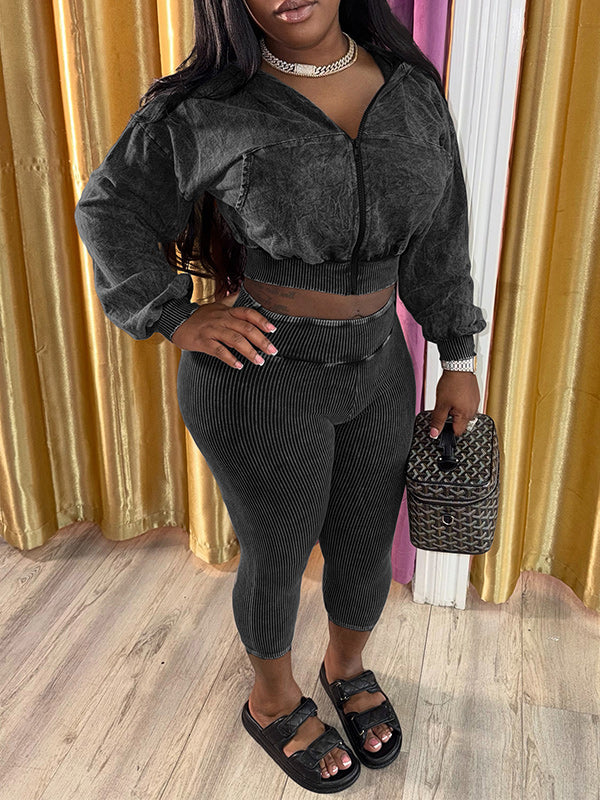 Wash Zip-Front Hoodie & Capri Pants Set