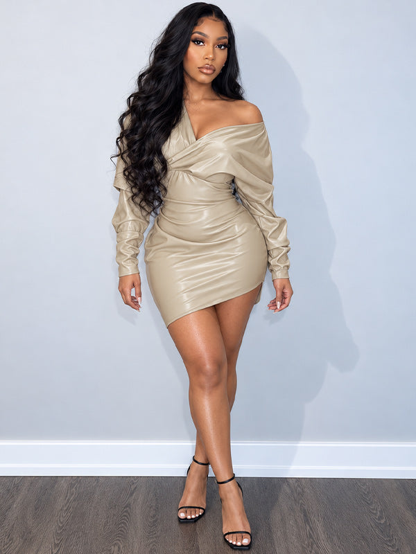 Off-Shoulder Faux-Leather Dress