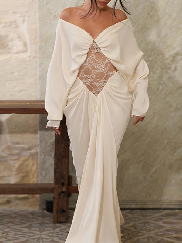 Lace-Combo Off-Shoulder Maxi Dress