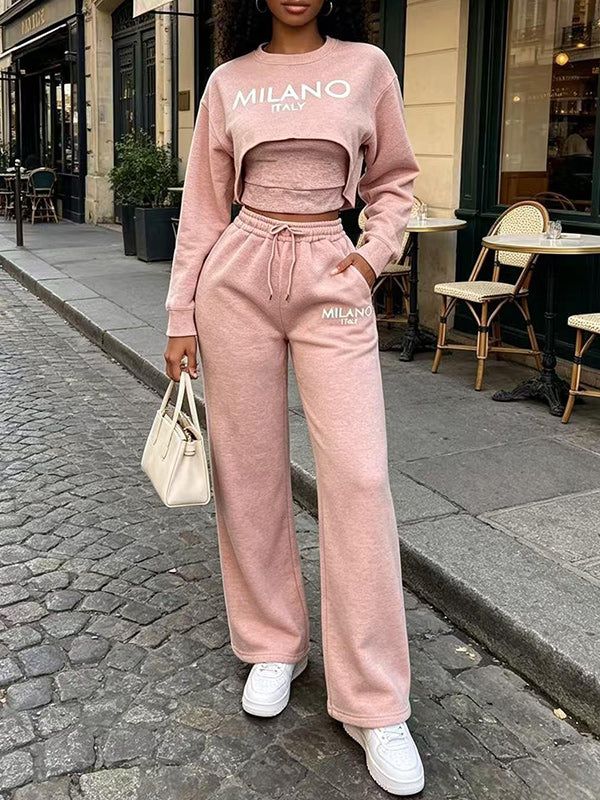 Letter-Print 3PC Pants Set