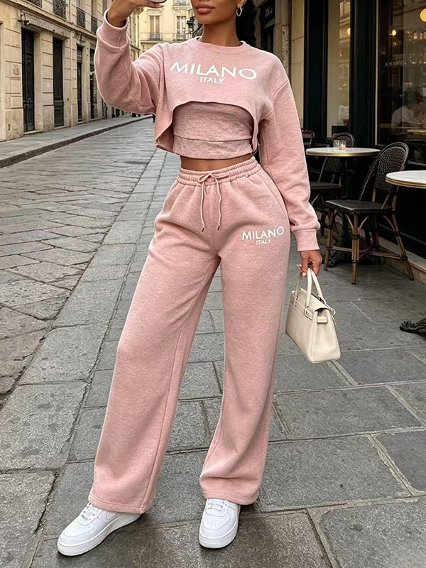 Letter-Print 3PC Pants Set