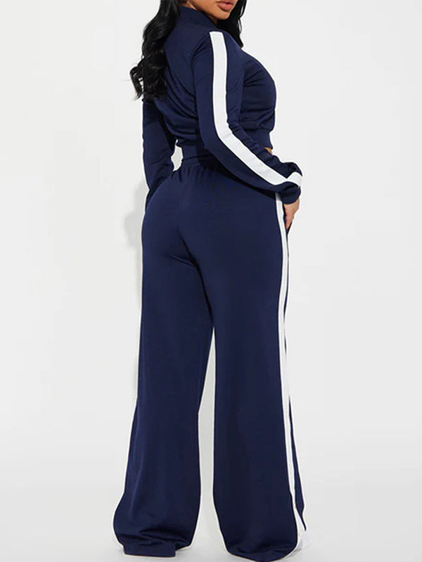 Side-Stripe Jacket & Wide-Leg Pants Set