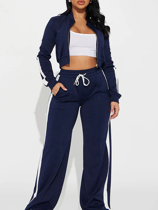 Side-Stripe Jacket & Wide-Leg Pants Set