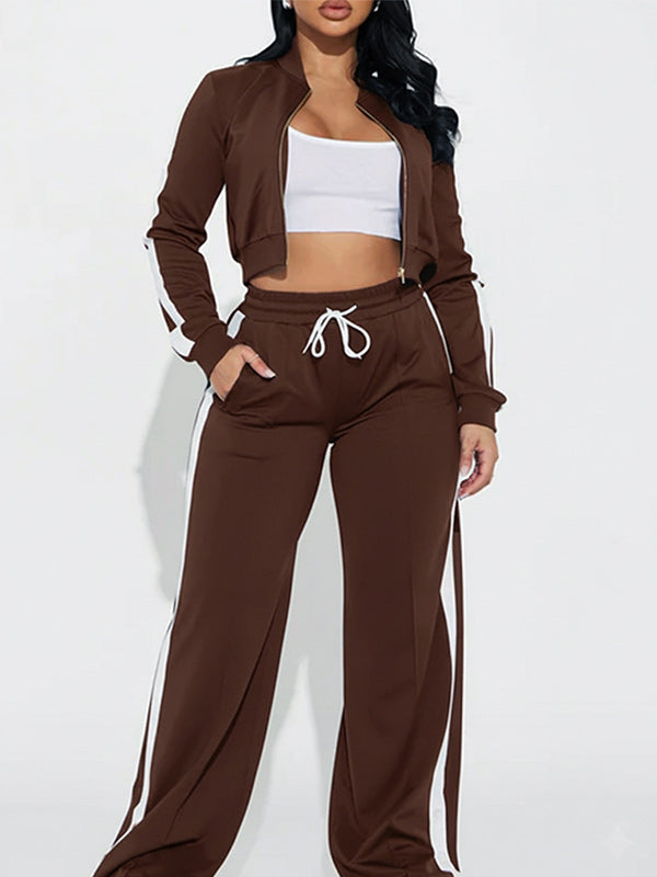 Side-Stripe Jacket & Wide-Leg Pants Set