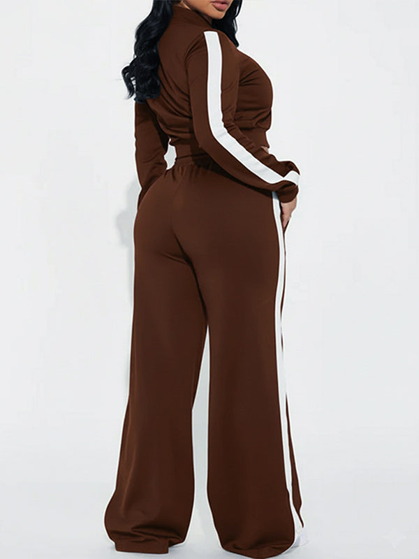 Side-Stripe Jacket & Wide-Leg Pants Set
