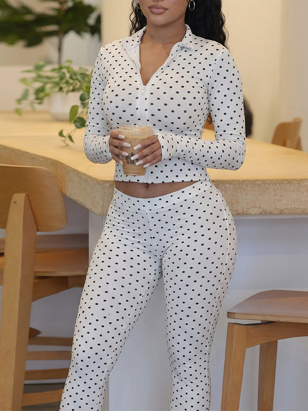 Dot Zip Top & Capri Pants Set