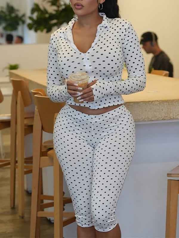 Dot Zip Top & Capri Pants Set