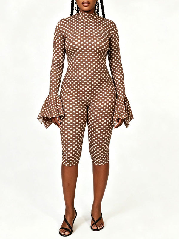 Dot Bell-Sleeve Capri Jumpsuit