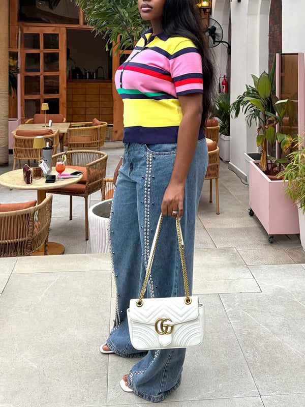Colorblock Knit Polo Top