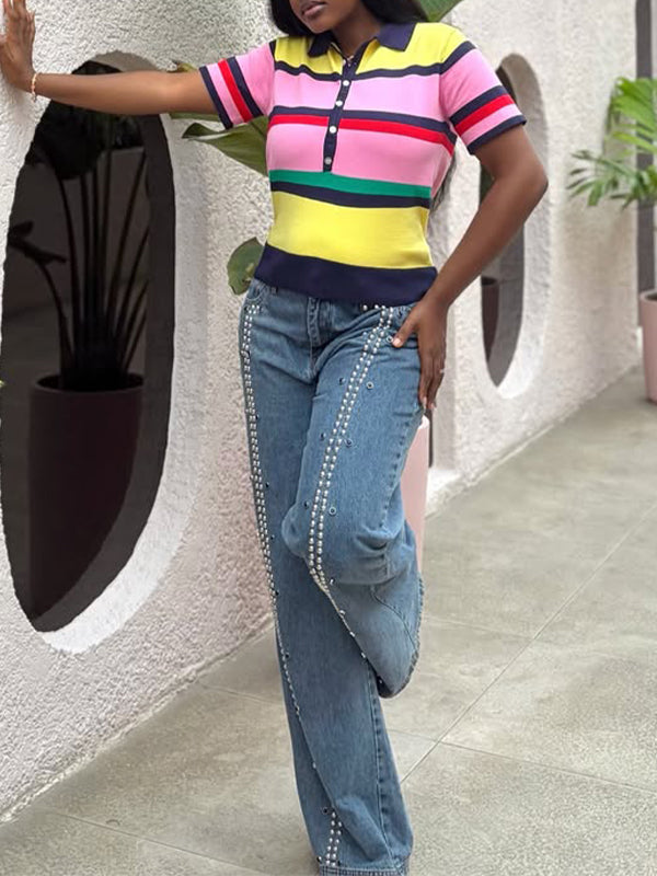 Colorblock Knit Polo Top