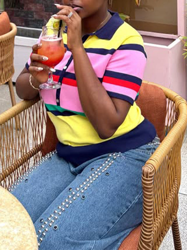 Colorblock Knit Polo Top