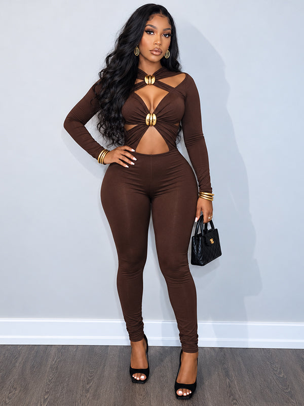 Solid Cross Cutout Jumpsuit