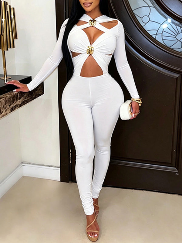 Solid Cross Cutout Jumpsuit
