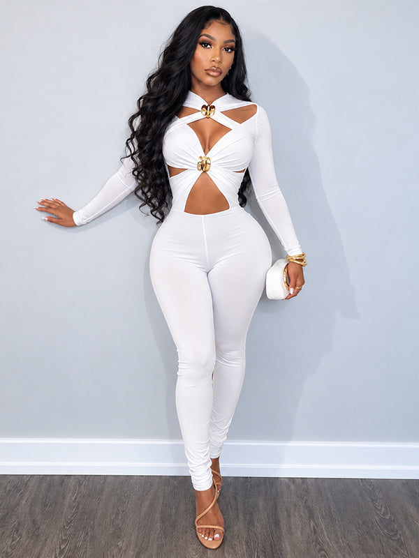 Solid Cross Cutout Jumpsuit