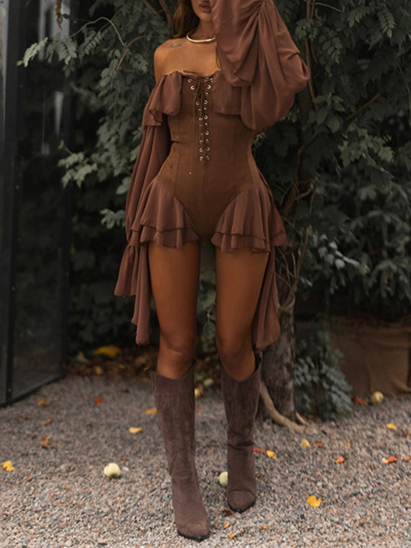 Off-Shoulder Lace-Up Romper