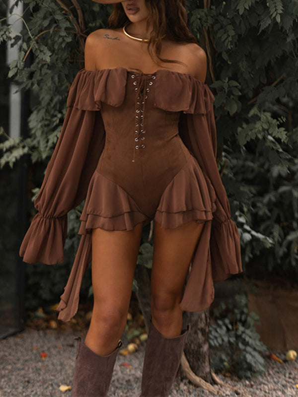 Off-Shoulder Lace-Up Romper