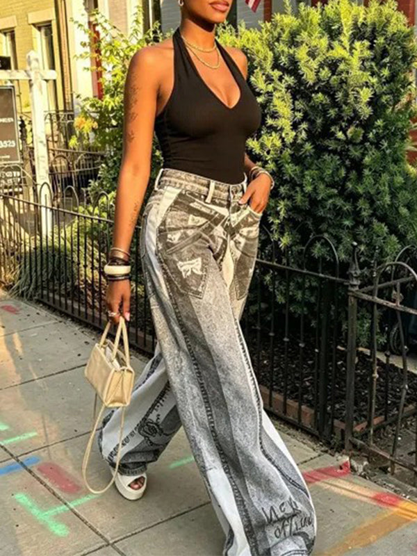 Printed Wide-Leg Jeans