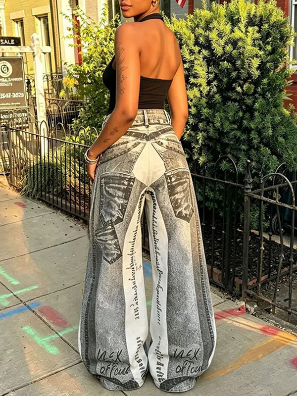 Printed Wide-Leg Jeans