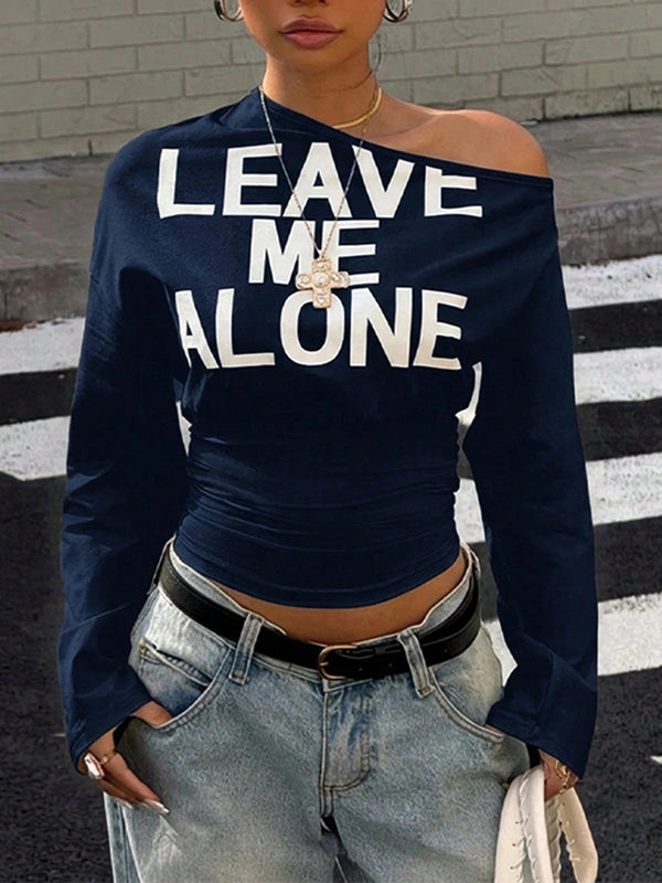 Letter-Print Boat-Neck Tee