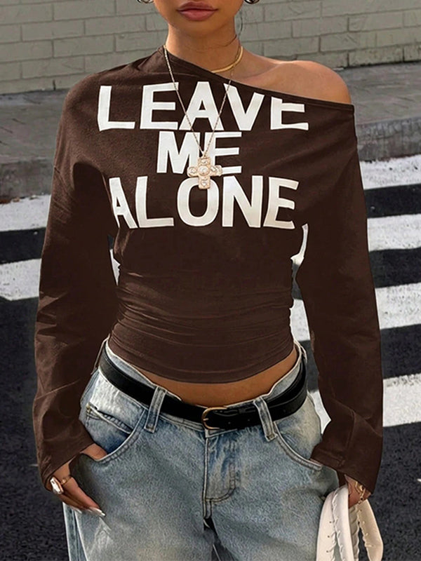 Letter-Print Boat-Neck Tee