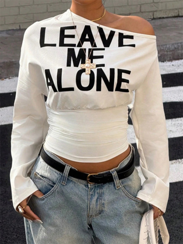 Letter-Print Boat-Neck Tee