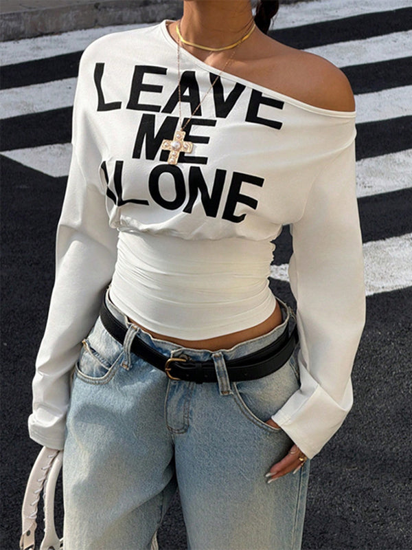 Letter-Print Boat-Neck Tee