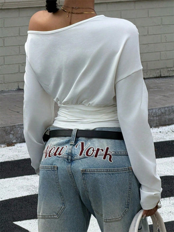 Letter-Print Boat-Neck Tee