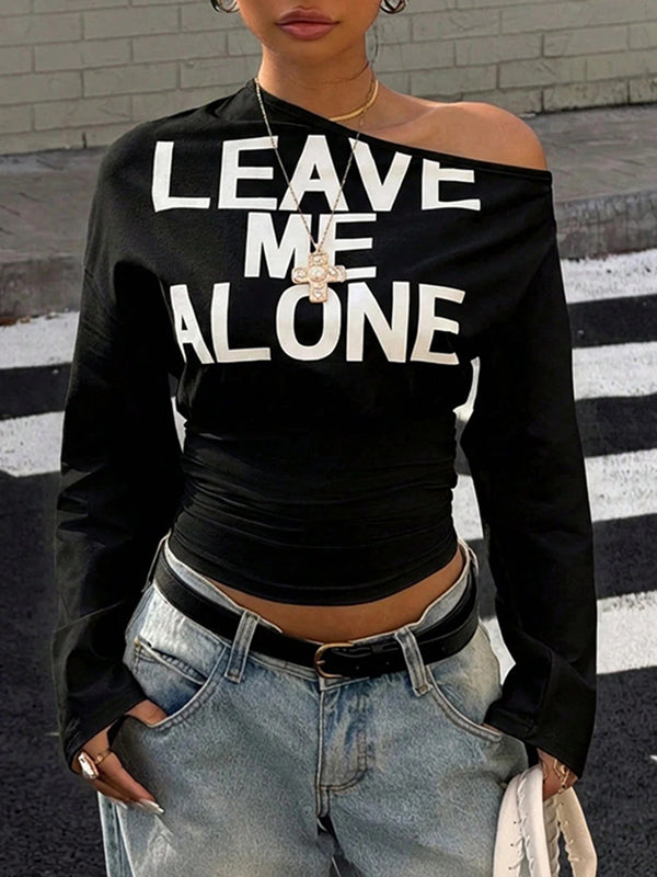Letter-Print Boat-Neck Tee