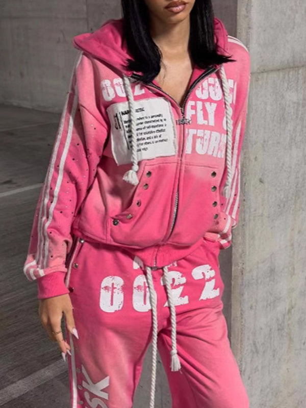 Printed Zip-Front Hoodie