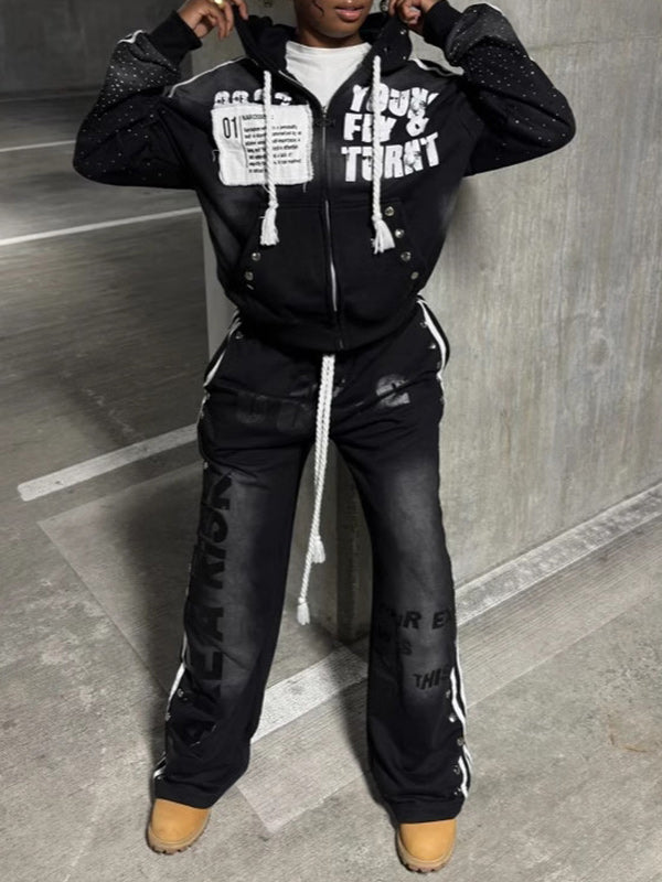 Printed Zip-Front Hoodie