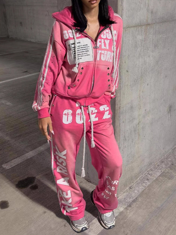 Printed Zip-Front Hoodie