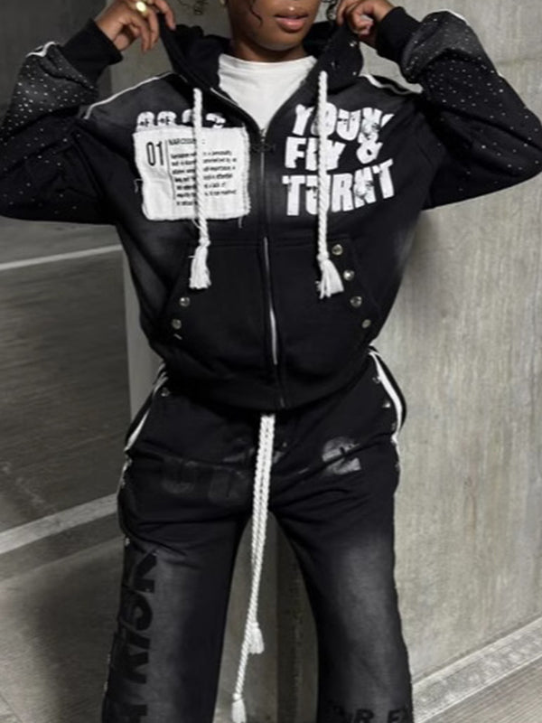 Printed Zip-Front Hoodie