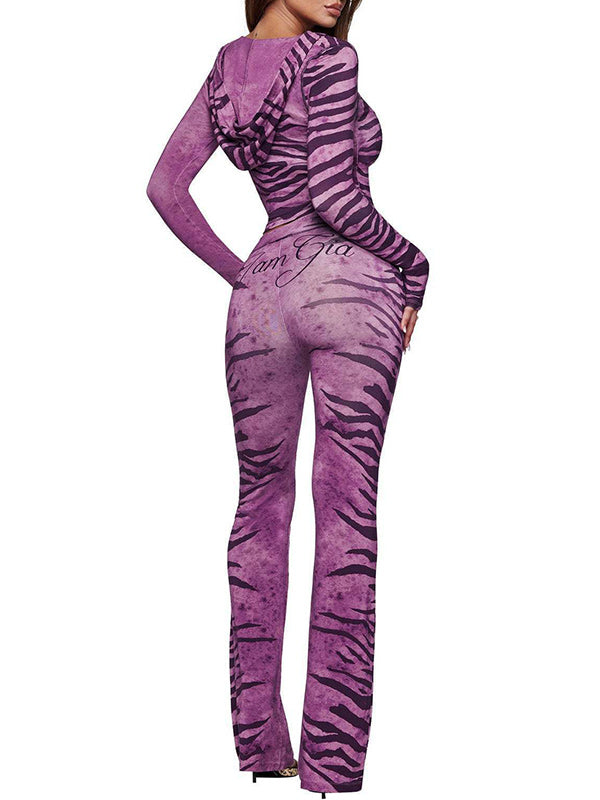 Printed Zip-Front Hoodie & Pants Set