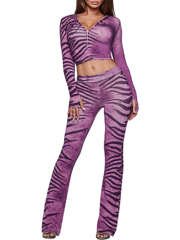 Printed Zip-Front Hoodie & Pants Set